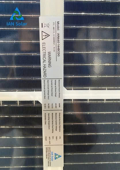 Tấm Pin Mặt Trời IAN Solar 144BCDG-192R: Công Nghệ Back Contact Dual Glass 660W Cho Hộ Gia Đình