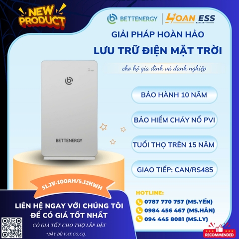 Pin lưu trữ lihium BETTENERGY 5Kwh - Bảo hành 10 năm