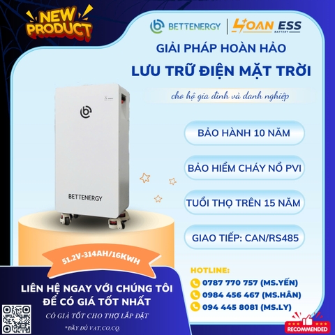 Pin lưu trữ lihium BETTENERGY 16 Kwh - Bảo hành 10 năm