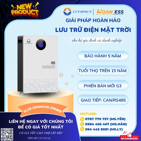 Pin lưu trữ lithium LVTOPSUN 10.24kw 51.2V200 (treo tường)
