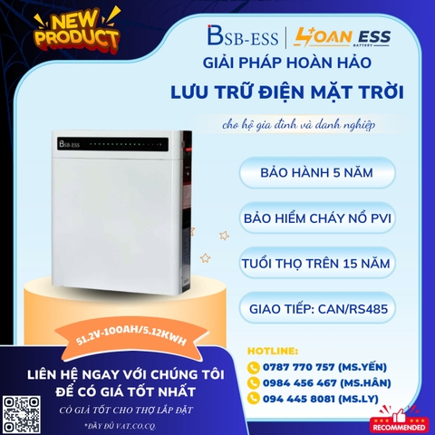 PIN LƯU TRỮ BSB ESS 5.12KWH - 51.2V 100AH - Bản treo tường