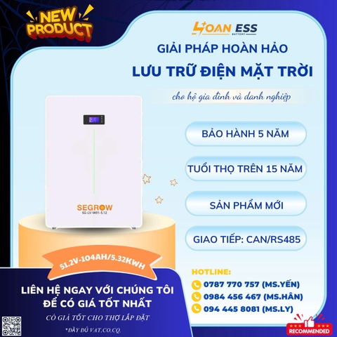 PIN LƯU TRỮ SEGROW 5.32KWH - 51.2V 104AH - Bản treo tường