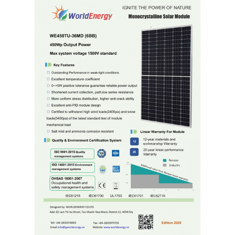 Tấm pin Mono World Energy (WE450W)