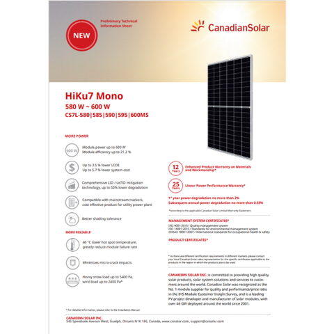 Tấm pin Canadian 600W