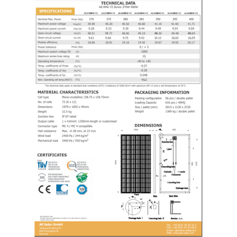 Tấm pin AE Solar 400w