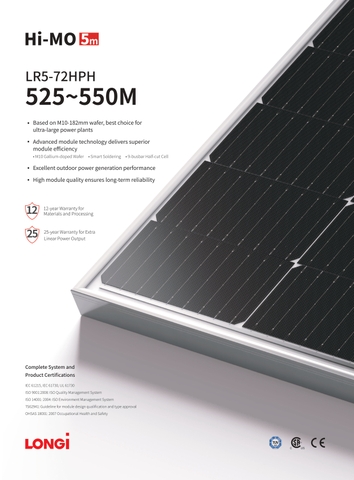 Tấm pin Longi Solar 550w