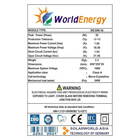 Tấm pin Mono World Energy (WE30W)