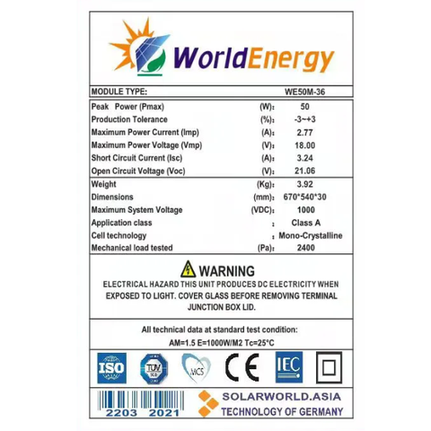 Tấm pin Mono World Energy (WE50W)