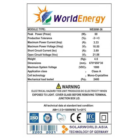 Tấm pin Mono World Energy (WE60W)