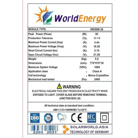 Tấm pin Mono World Energy (WE80W)
