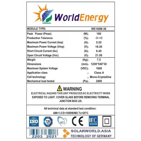 Tấm pin Mono World Energy(WE100W)