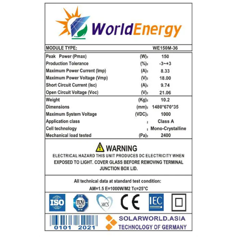 Tấm pin Mono World Energy (WE150W)