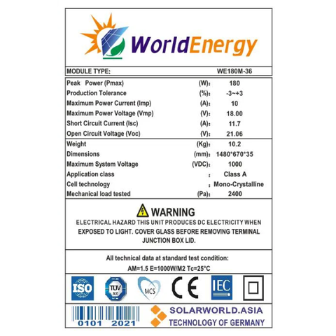 Tấm pin Mono World Energy (WE180W-36)