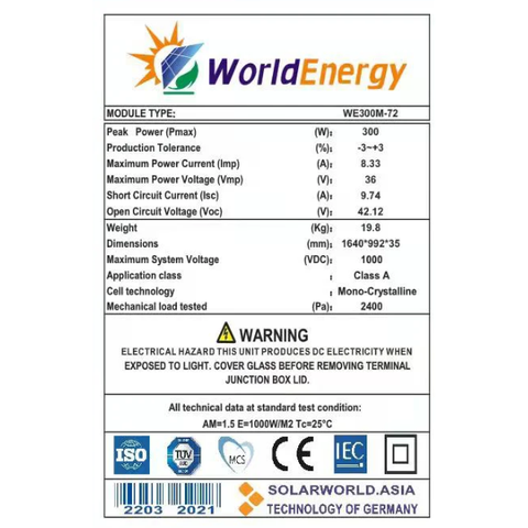 Tấm pin Mono World Energy (WE300W)