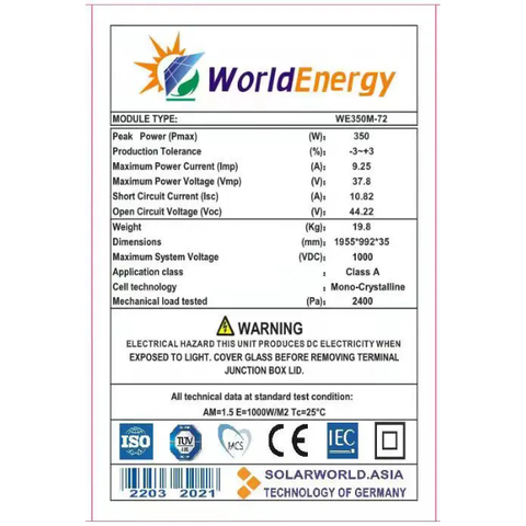 Tấm pin Mono World Energy (WE350W)