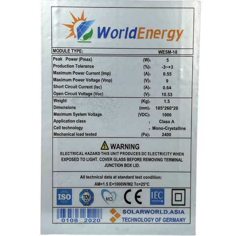 Tấm pin Mono World Energy (5W)