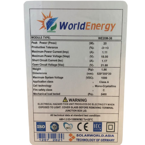 Tấm pin Mono World Energy (WE20W)